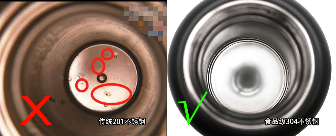 传统201不锈钢水杯与食品级3044不锈钢水杯对比